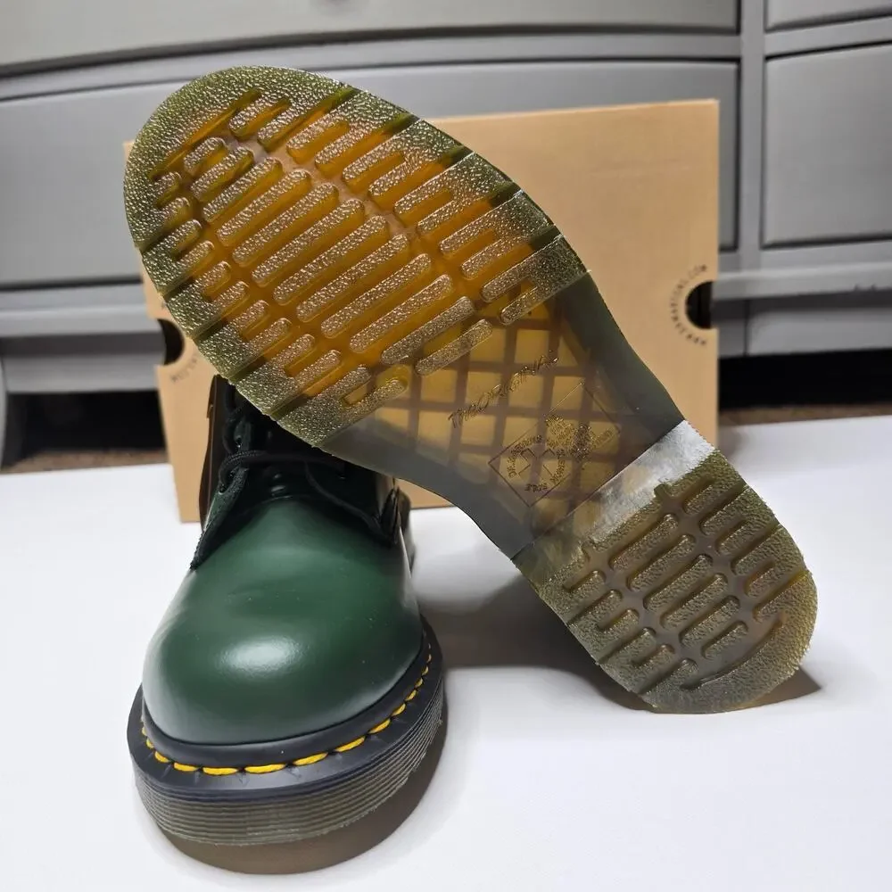 Dr. Martens Green Smooth Leather 8-Eye Lace-Up Ankle Boots